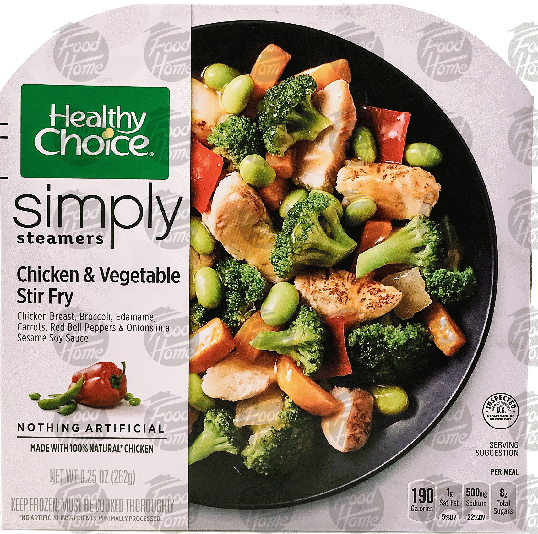 Healthy Choice simply cafe steamers; chicken & vegetable stir fry, broccoli, edamame, carrots, red bell peppers, & onions Full-Size Picture